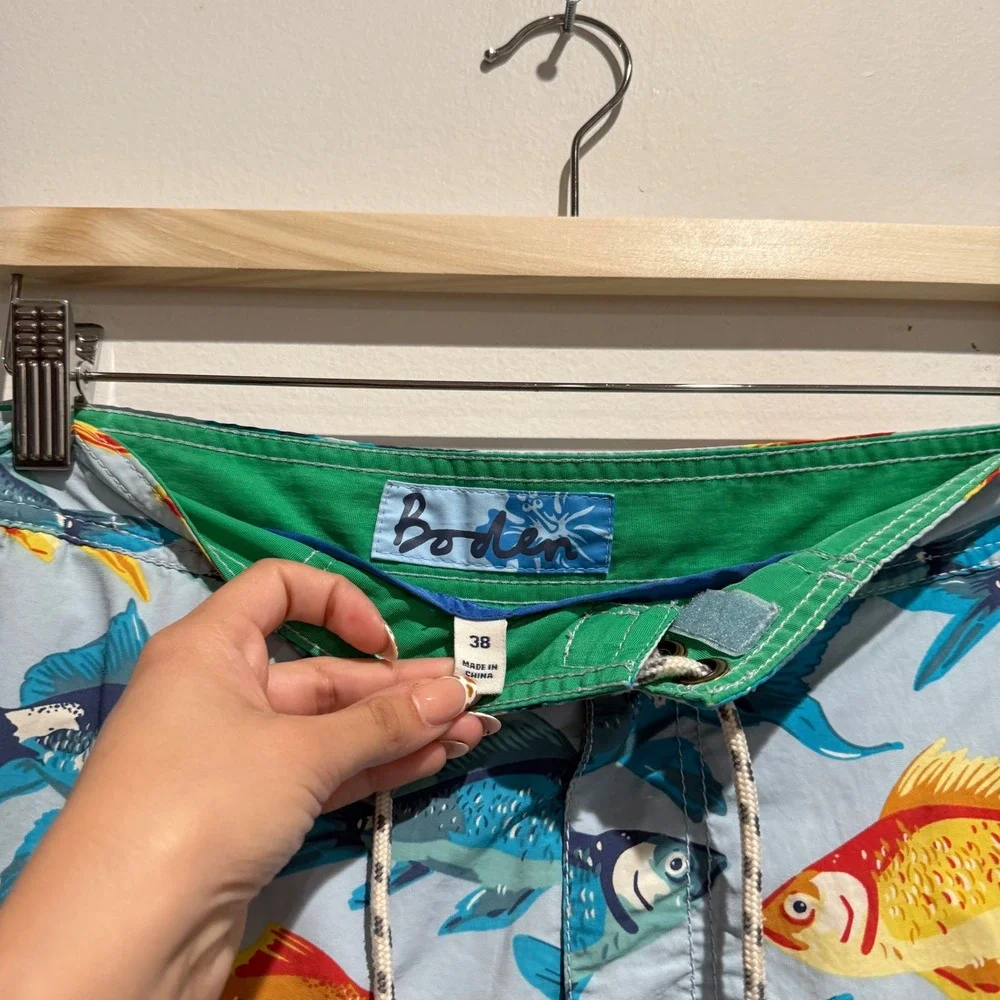 Boden Mens Swim Trunks Size 38 Blue Goldfish Print
